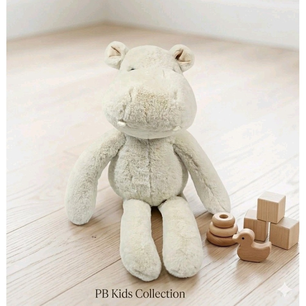 Pottery Barn Kids 13" Light Gray Hippo Hippopotamus Stuffed Plush Minky‎ Soft!